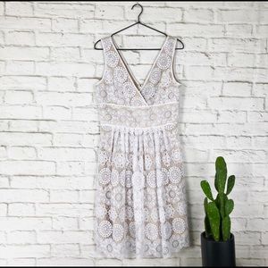 Adrianna Papell white lace cocktail wedding dress